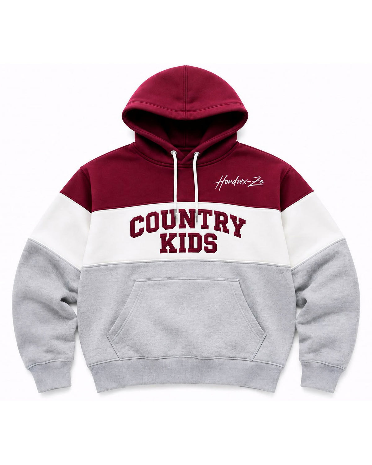 Country Kids maroon colour block hoody with COUNTRY KIDS varsity chest print