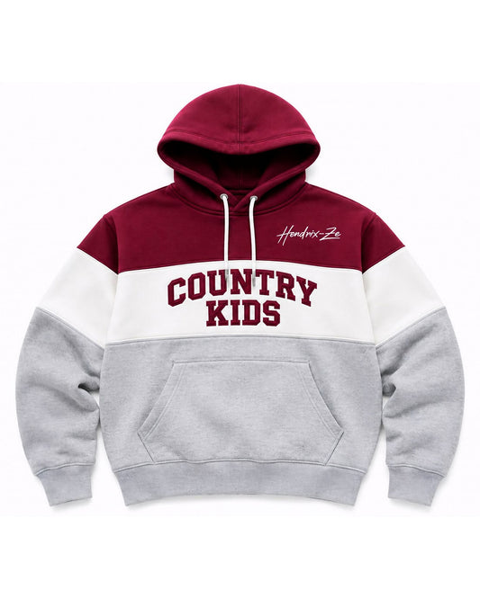 Country Kids maroon colour block hoody with COUNTRY KIDS varsity chest print