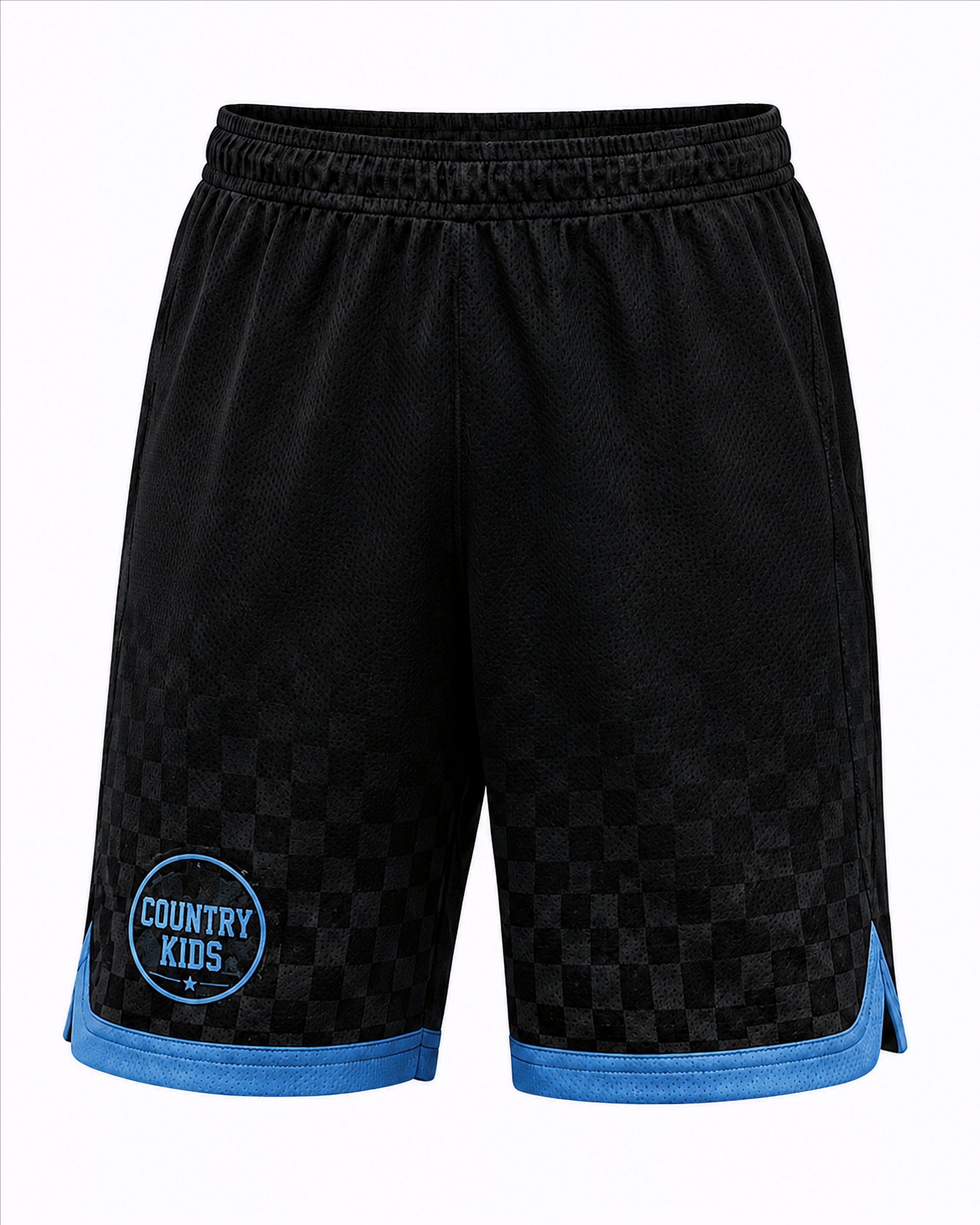 Black and blue Country Kids mesh athletic shorts