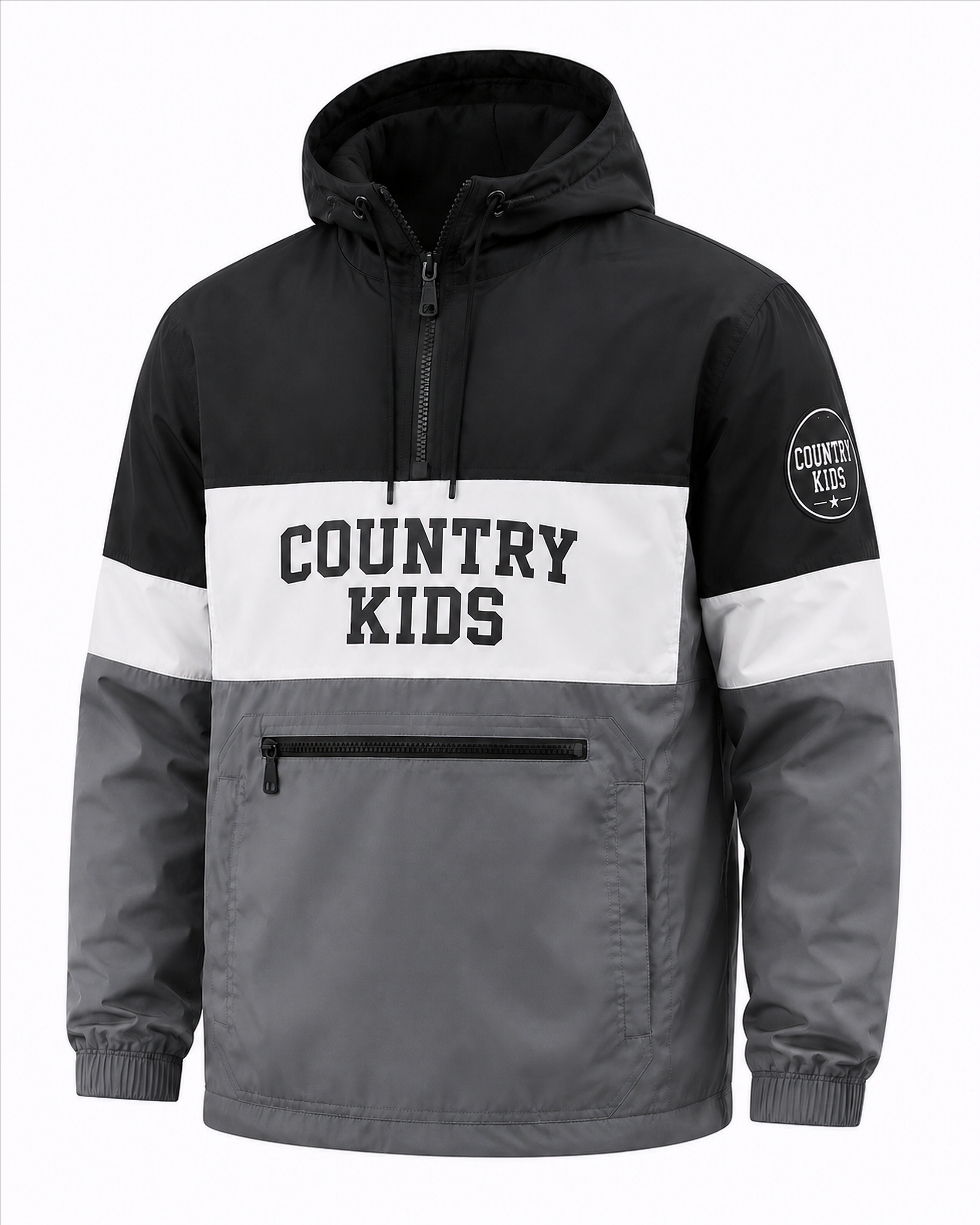 Black, white and grey Country Kids colour-block hooded anorak